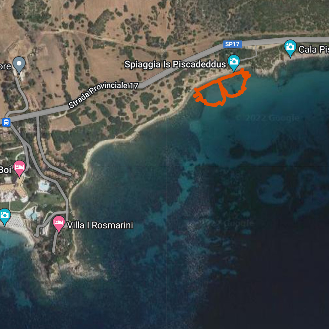Bitcoin walk in water at Spiaggia di Piscadeddus - zoom out