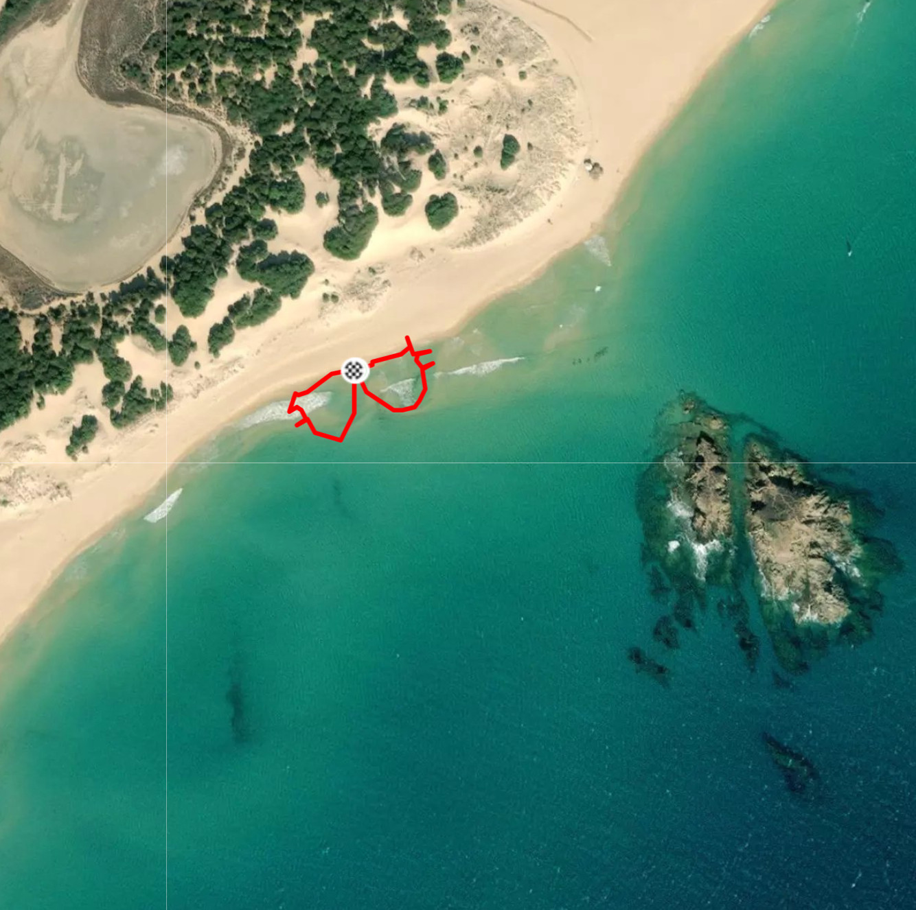 Bitcoin walk in water at Su Giudeu Beach - zoom out