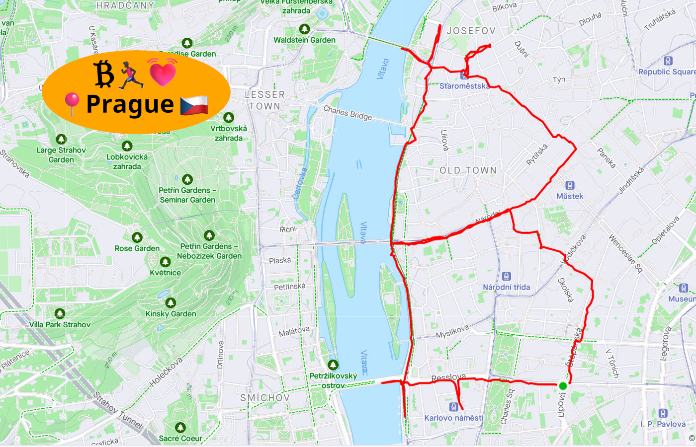 Prague Bitcoin Run Strava Art