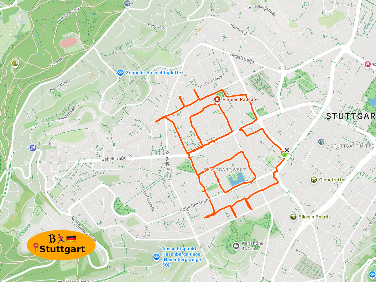 Stuttgart Bitcoin Run GPS Art — Strava route drawing the Bitcoin symbol