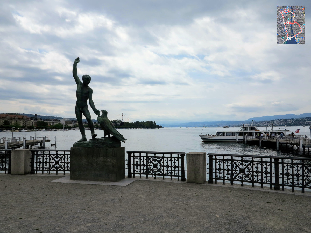 Running shoe with lake Zürich in background